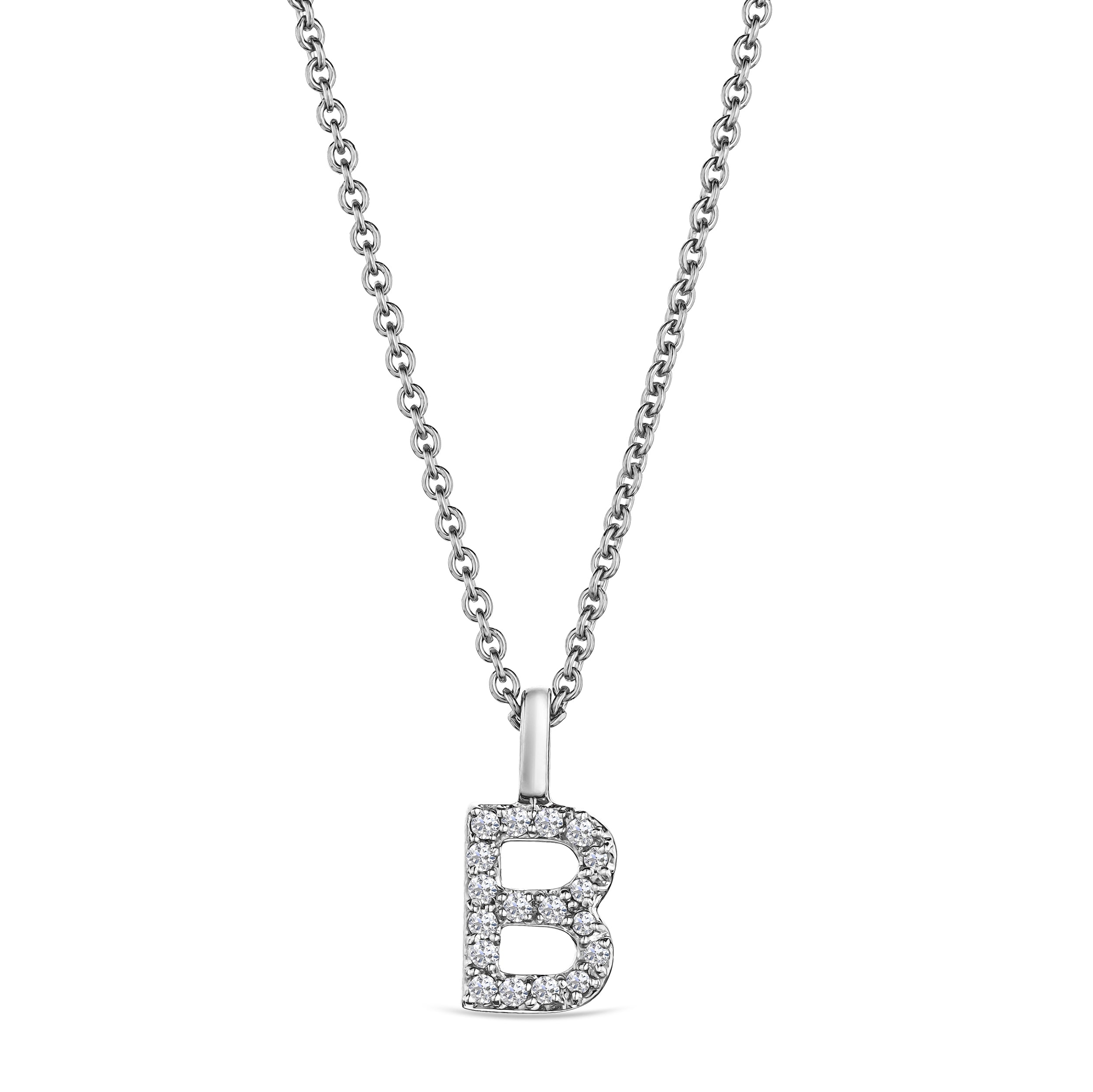 Love Letter Initial B Lab Diamond Necklace set in 9K White Gold
